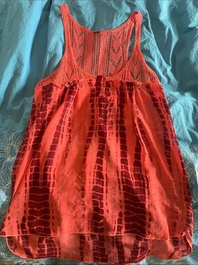 Coral Red Tie-Dye Tank Dress with Crochet Back